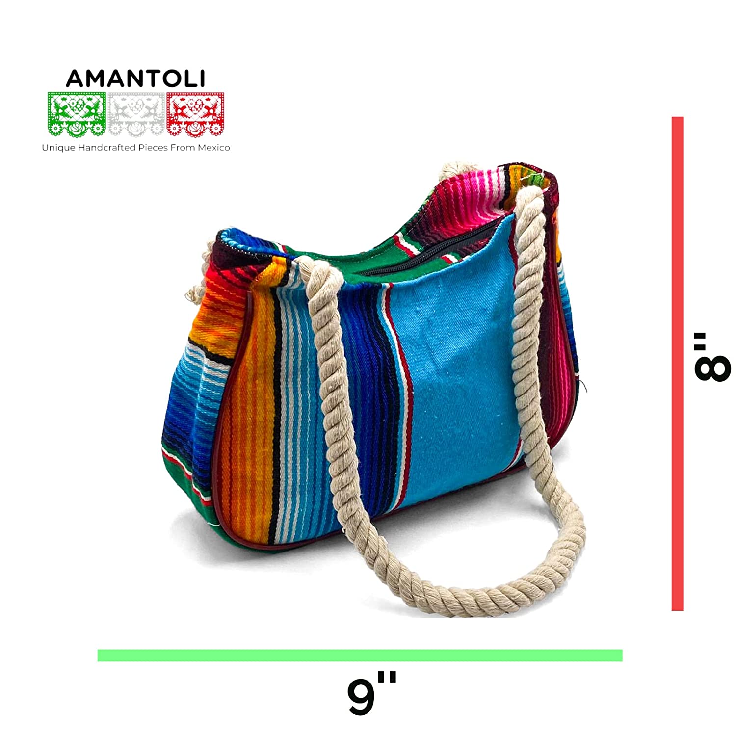  Authentic Mexican Artisan Bag with Strap, Ethnic Embroidered  Woven Crossbody Boho Purse for Women : Handmade Products